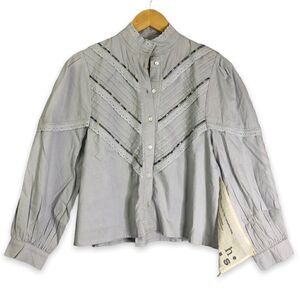 Harper Sage Whimsy Blouse Cottage Core Beaded Top